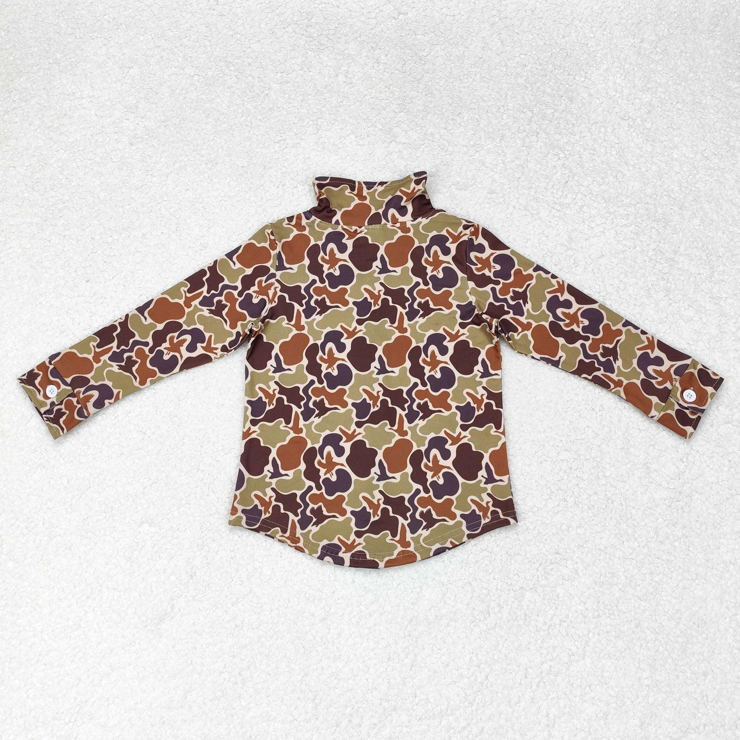 RTS NO MOQ(In Stock ) Duck camouflage brown green button long sleeve top