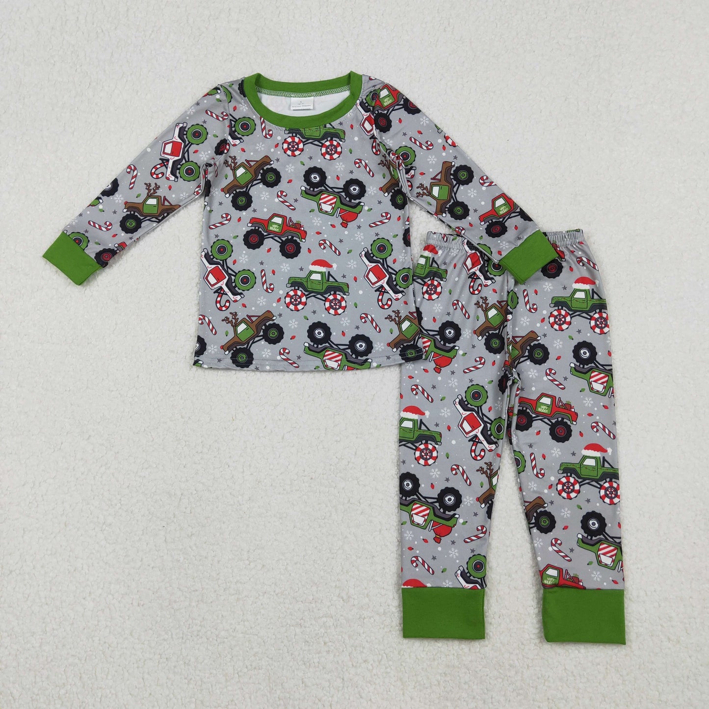 RTS NO MOQ(In Stock) BLP1286 Christmas Truck Jeep Green Long-Sleeved Pants Pajama Set