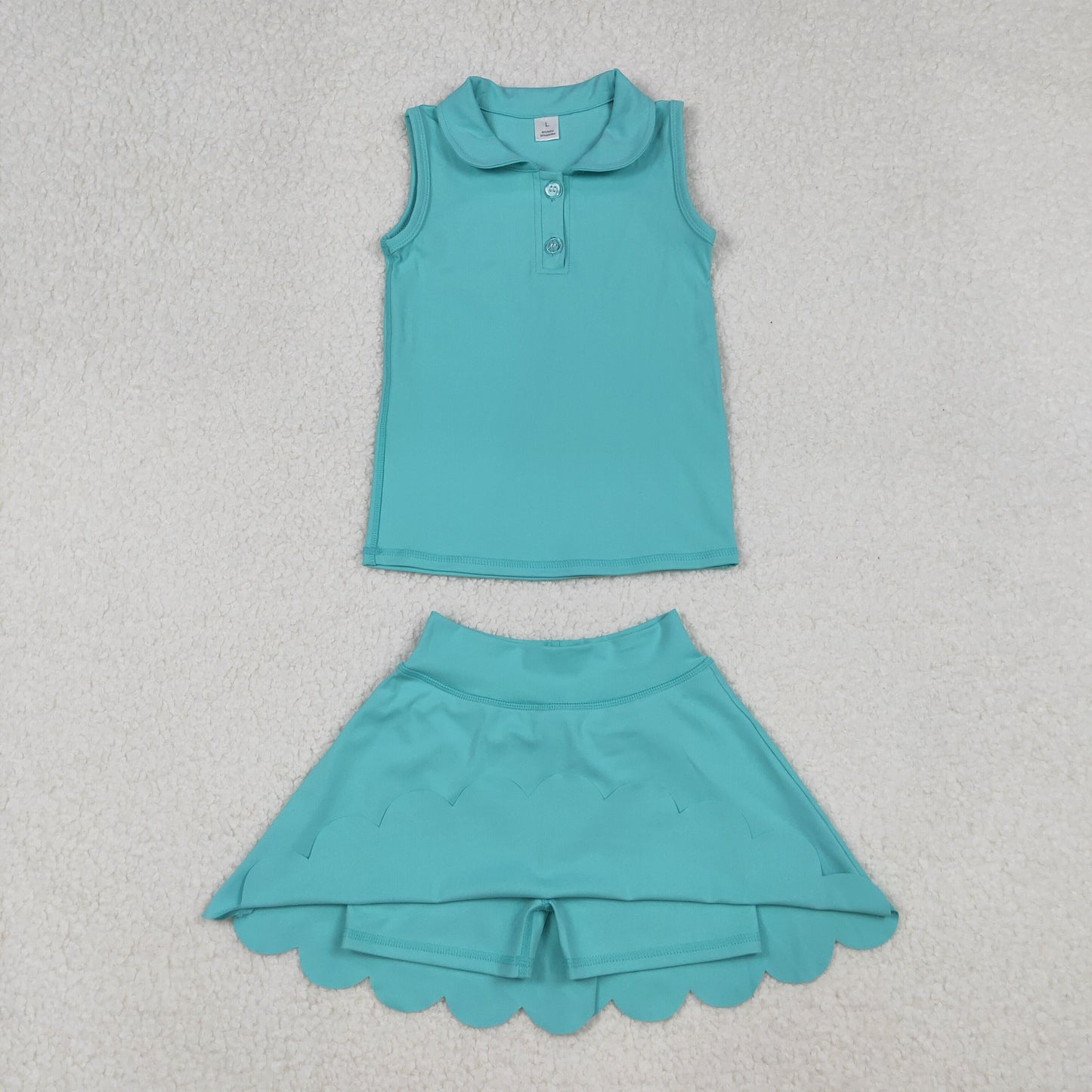 RTS NO MOQ(In Stock) GSD2349 Solid teal sleeveless skirt yoga set with a pop of color
