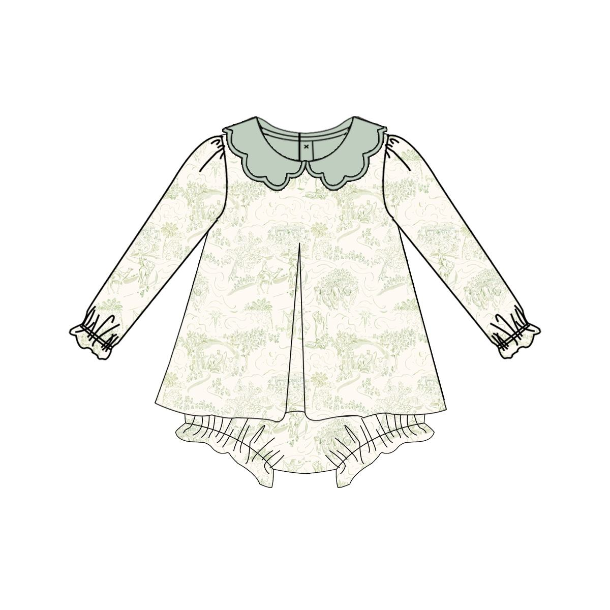 Custom moq 5 each style eta 6-7weeks baby girl clothes long sleeve pants set 2 and dress and rompers 2-25.8.15