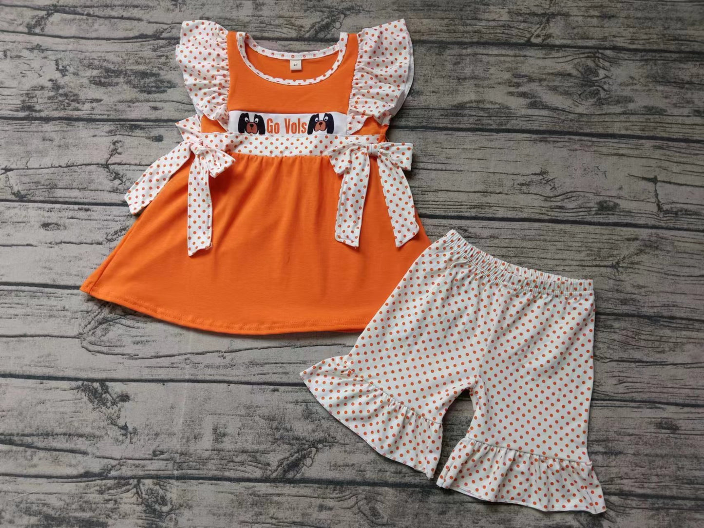 custom moq 3 eta 5weeks Girls short sleeve shorts orange suit go vols