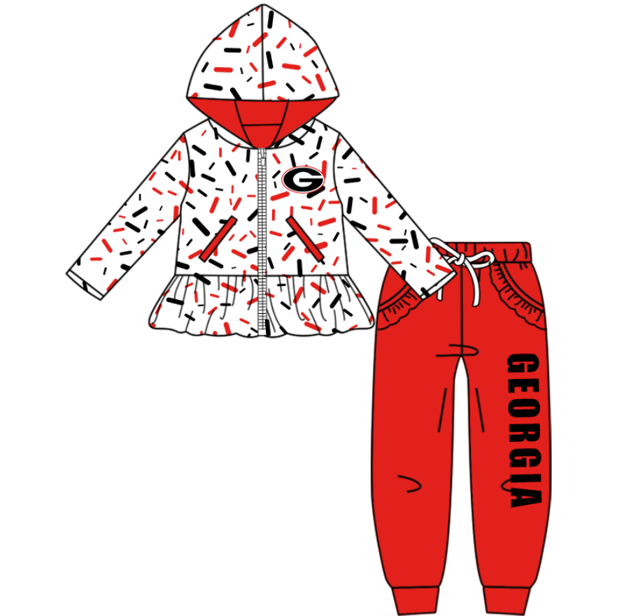 Custom moq 8 mix size eta 6-8weeks milk silk summer teams red baby girl clothes hooded long sleeve pants sets-25.9.27