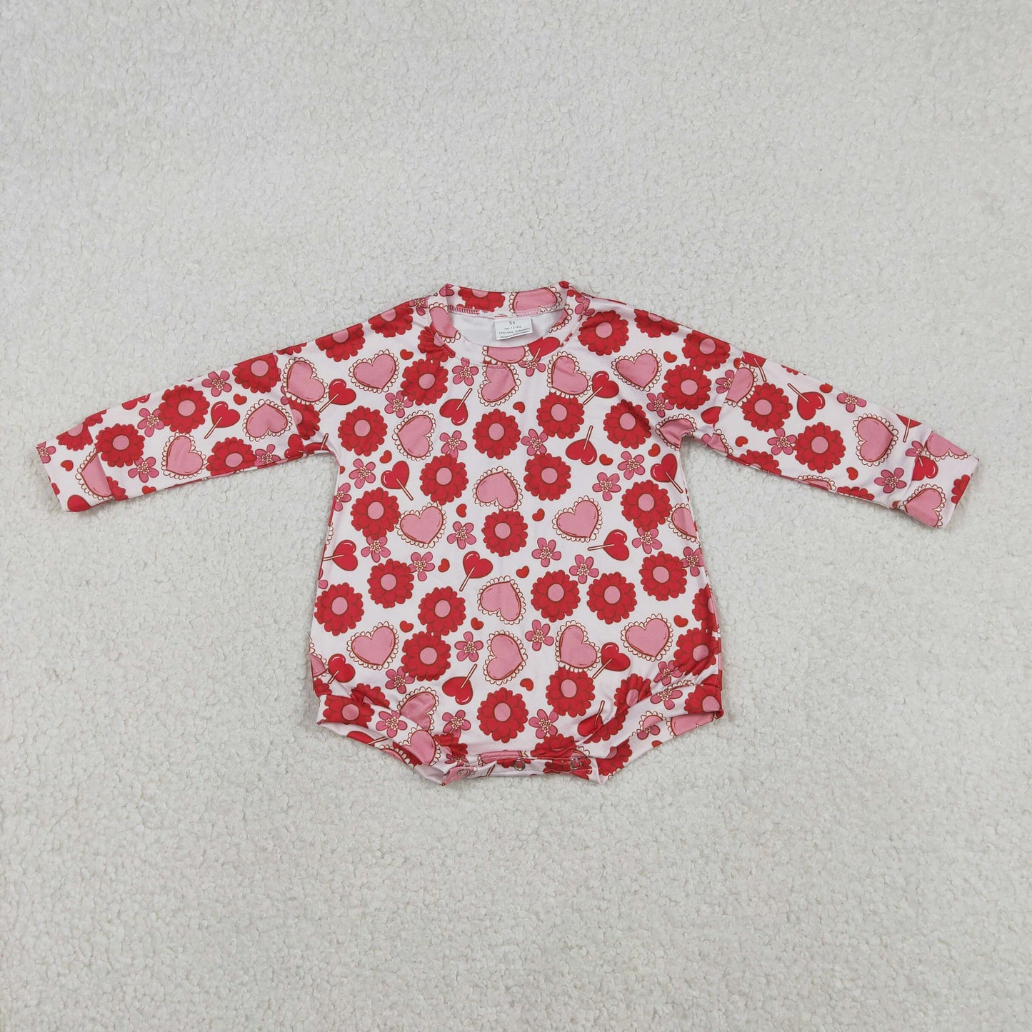 RTS NO MOQ(In Stock) Flower Heart Lollipop White Long-Sleeved Bodysuit
