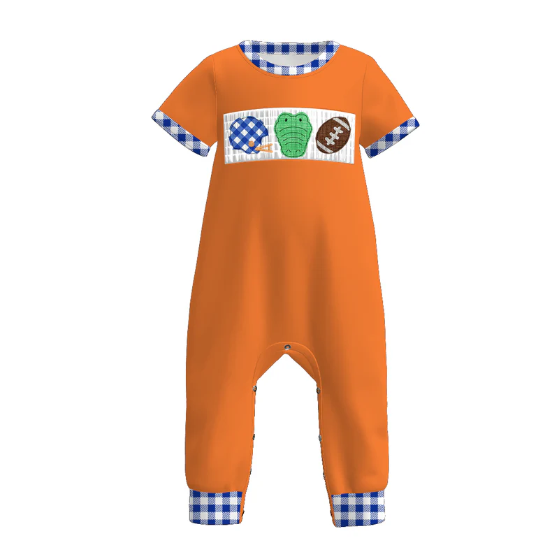 Custom summer teams baby girls clothes team orange short sleeve shorts sets dress romper-25.7.15