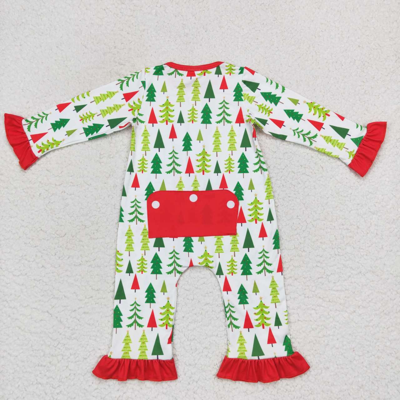 LR0626 Christmas tree lace red and white zipper long-sleeved jumpsuit