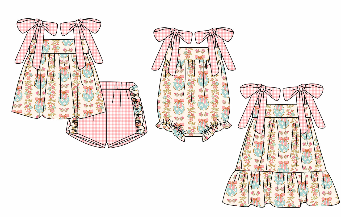 12.2 custom each style moq 5eta 4-6week Sibling Sister floral bow baby girl short sleeve shorts sets and dress and rompers match family design