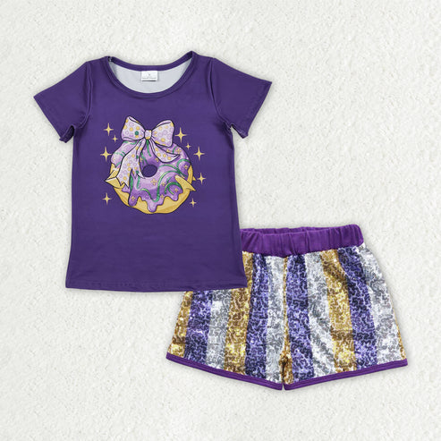 RTS NO MOQ Sibling Baby Girls Mardi Gras Sequin Stripe Top And Shorts Set Cute Festive Outfit for Infants Baby Clothing Set