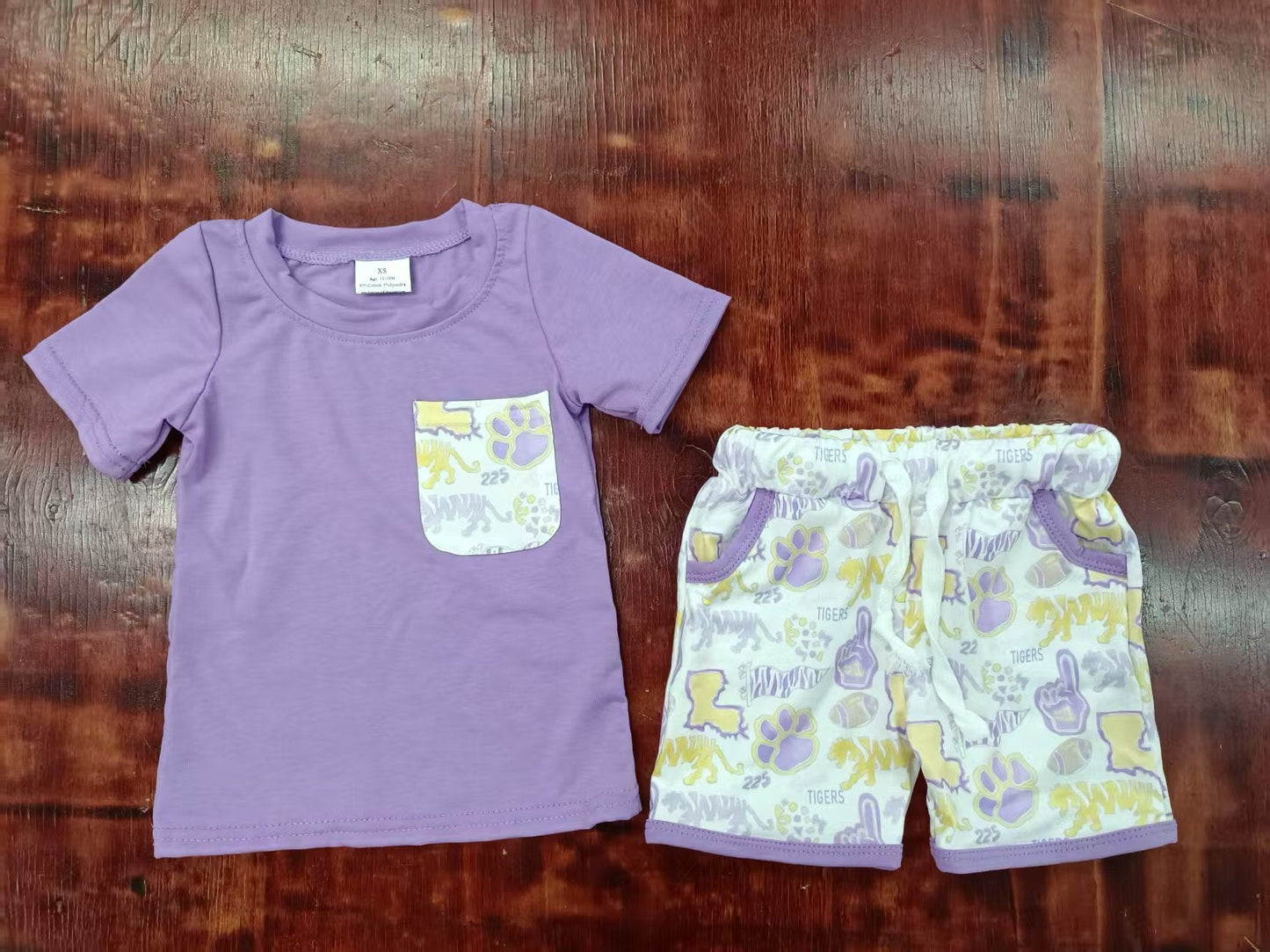 Custom moq 3 eta 6-7weeks baby boys clothes team purple short Sleeve shorts sets