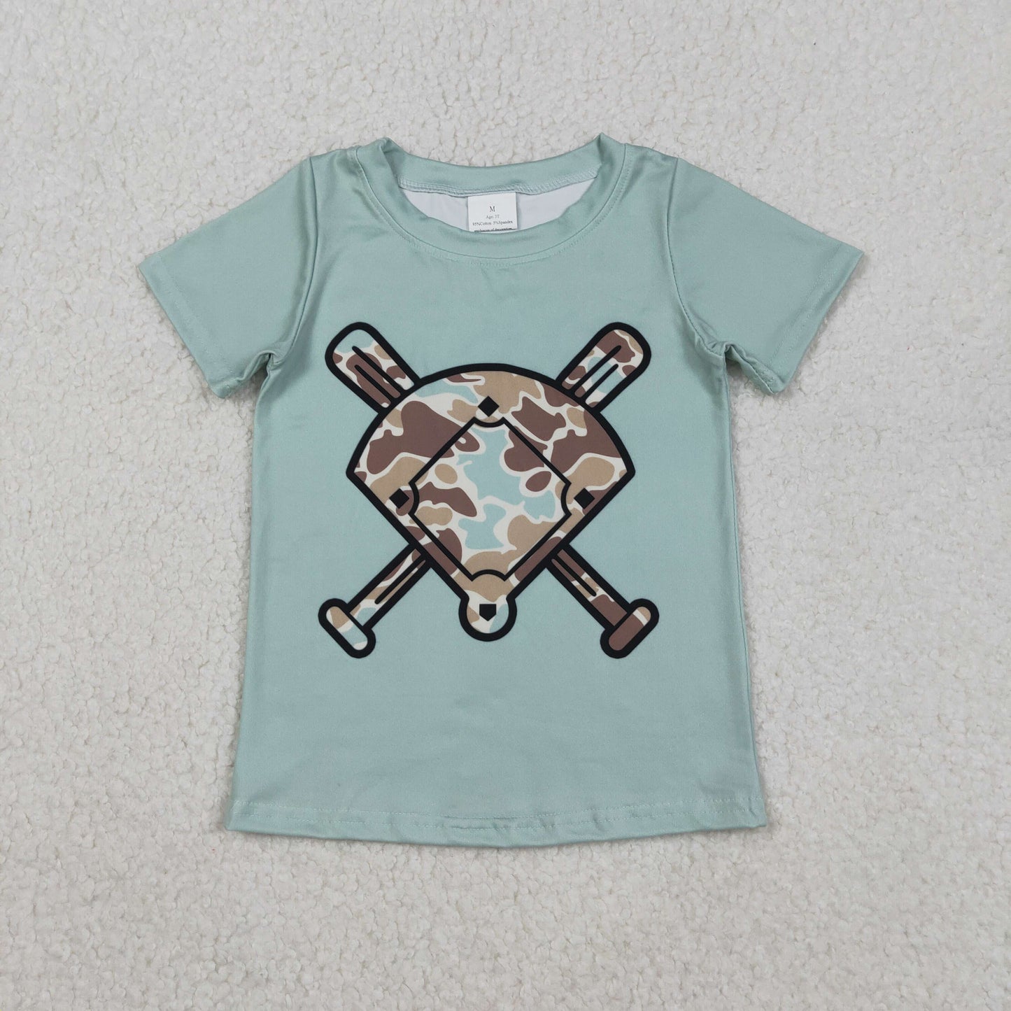 RTS NO MOQ(In Stock) Blue-green-brown camouflage fan-shaped baseball short-sleeved top