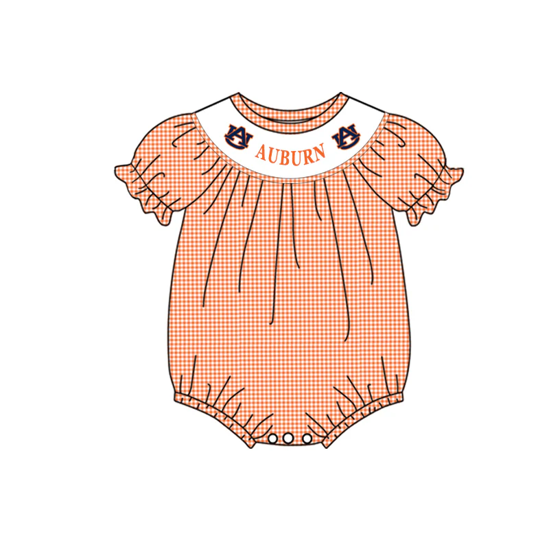 Deadline September 10 custom no moq eta 6-8weeks Orange Plaid Puff Short Sleeve Bodysuit