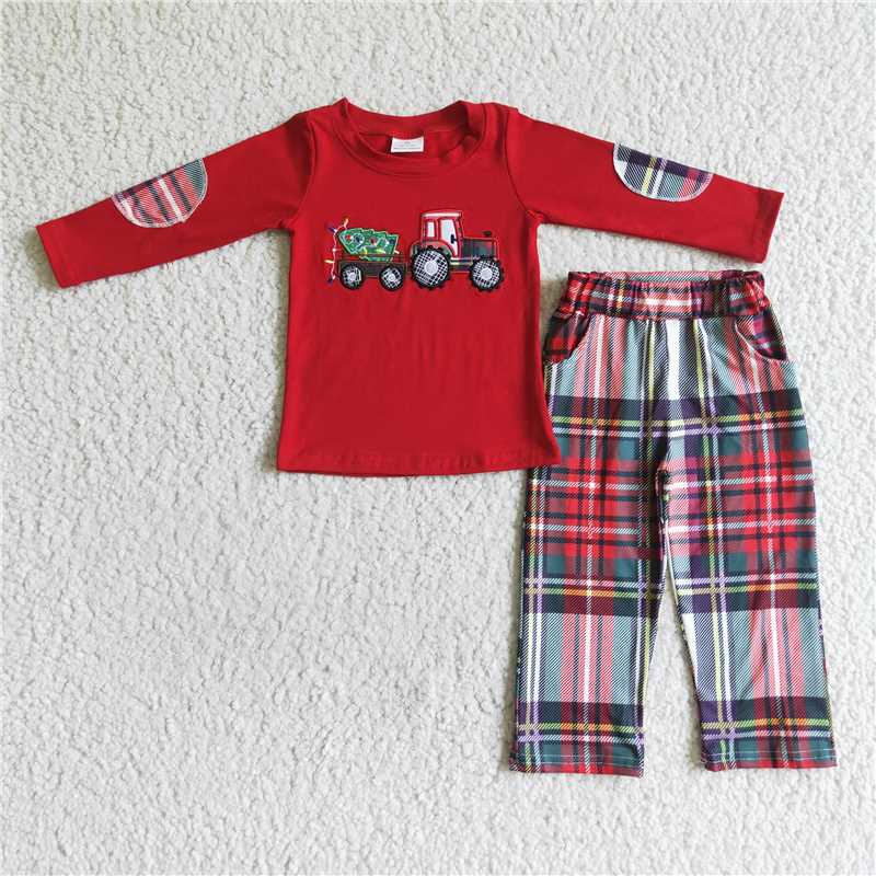 Baby Girls boys Country Style Tractor Print Red Family siblings set