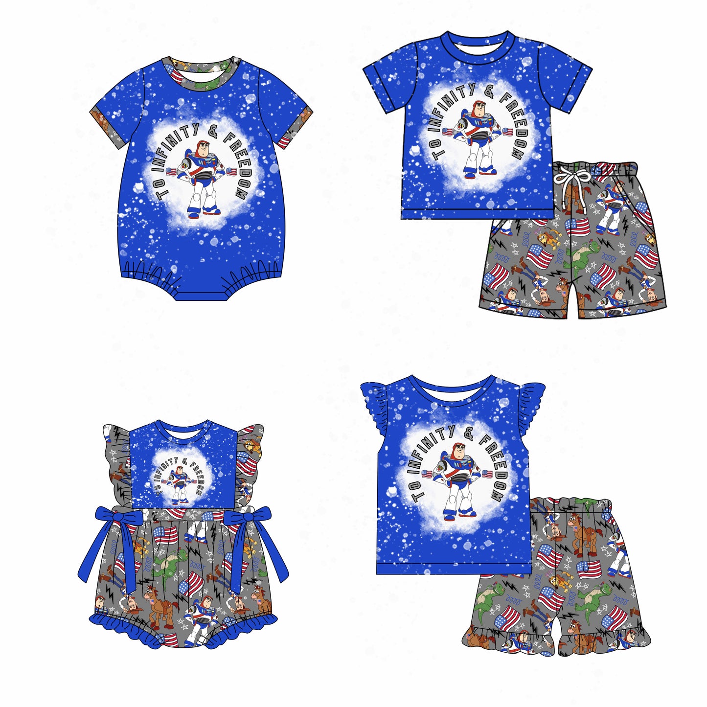 12.2 custom each style moq 5eta 4-6week Sibling Sister 4th of july baby girl short sleeve shorts sets and sets 2 and girls romper and boy romper match design