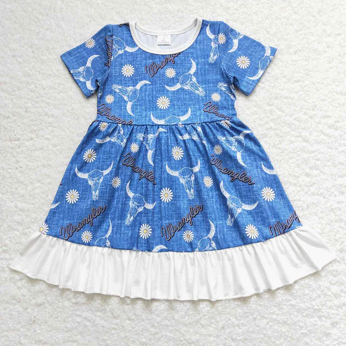 RTS NO MOQ Western cow head short-sleeved dress and short-sleeved pants set