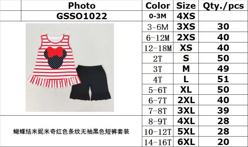 Cute Clothes GSSO1022 Baby Girls Red Stripes Tunic Black Ruffle Shorts Clothes Sets