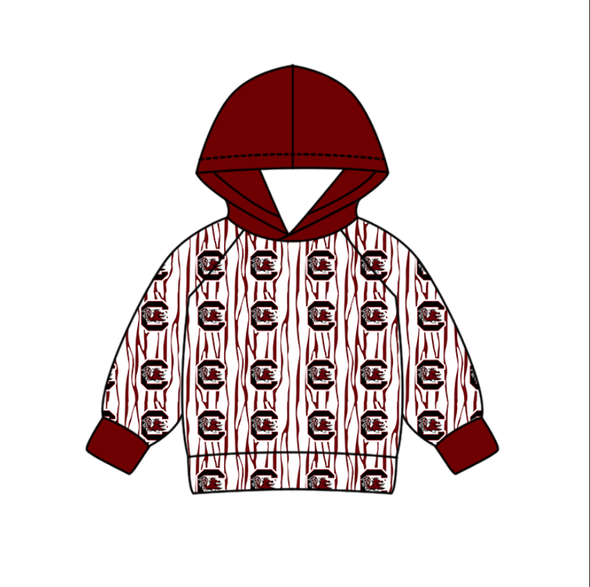 Custom moq 5 mix size milk silk summer team baby boys clothes dark red hooded long sleeve top-25.10.30