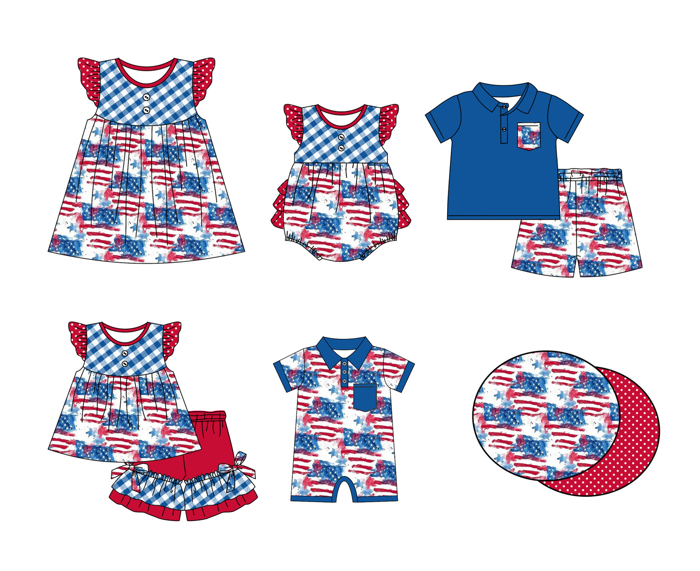 11.26 custom each style moq 5eta 4-6week Sibling Sister4th of july baby girl short sleeve shorts sets and sets 2 and girls romper and boy romper and dress match design