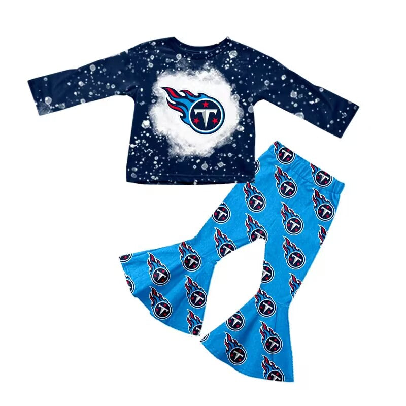 Custom moq 3 tat about 6-8 weeks team baby girls clothes blue long sleeve and long pants suit