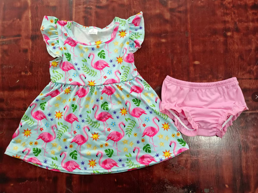Summer thong flamingo short sleeve suit
