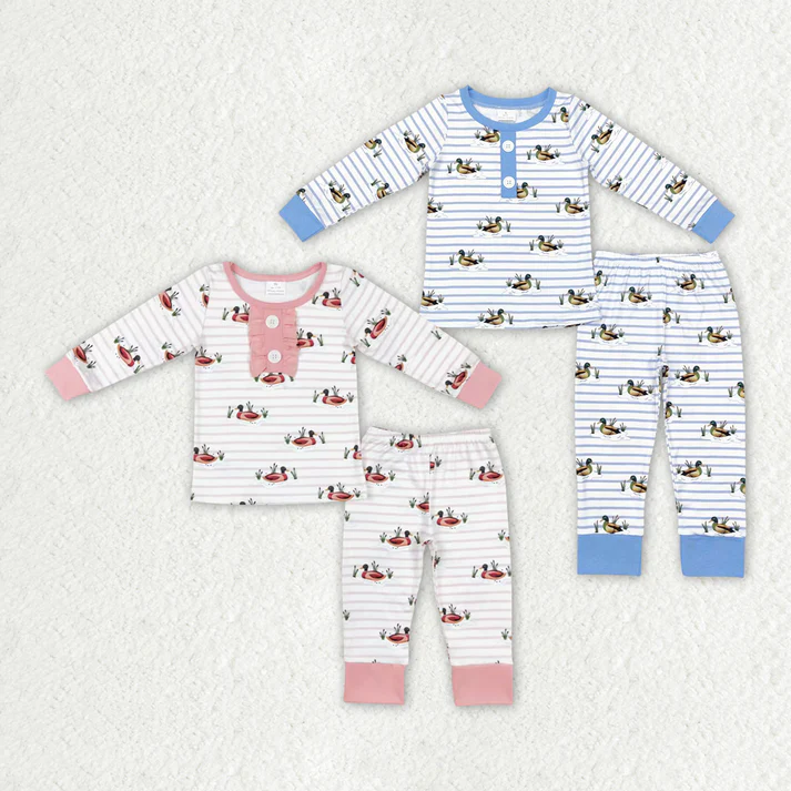 RTS NO MOQ duck Children Hunting Ducks Shirt Pants Sibling Pajamas Clothes Sets