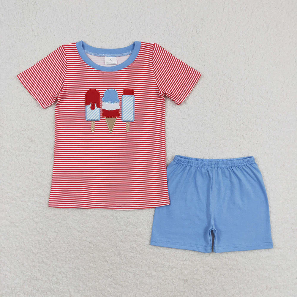 RTS Baby Baby Girls Boys Sibling Popstick 4th Of July Dresses Sets embroidery