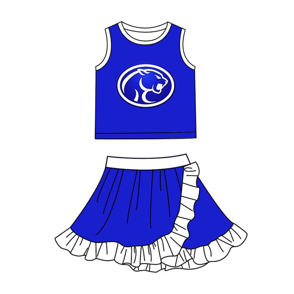 Custom moq 5 mix size milk silk summer teams Baby Girls White Blue Vest Scallop Skirt Yoga Set