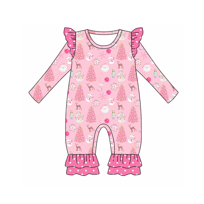 9.2 custom each style moq 5eta 4-6week Sibling Sister Christmas trees pink baby girls sets and rompers match family design