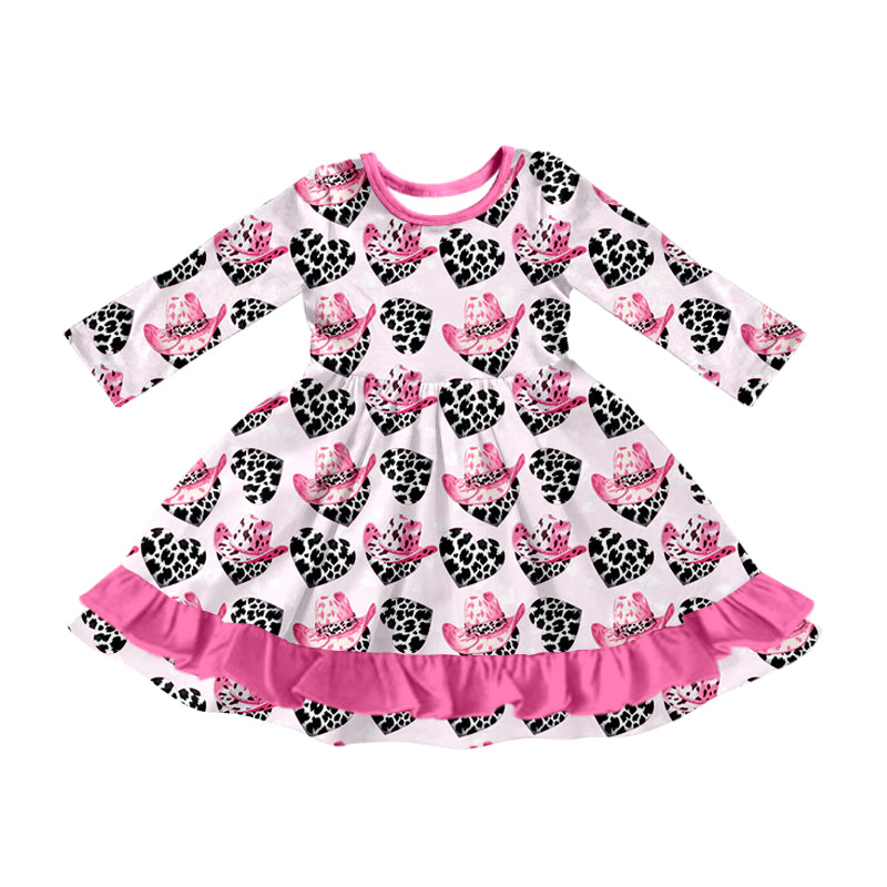 10.1 custom each style moq 5eta 4-6week Sibling Sister cow pattern love hat pink baby girl sets and dress and rompers match family design