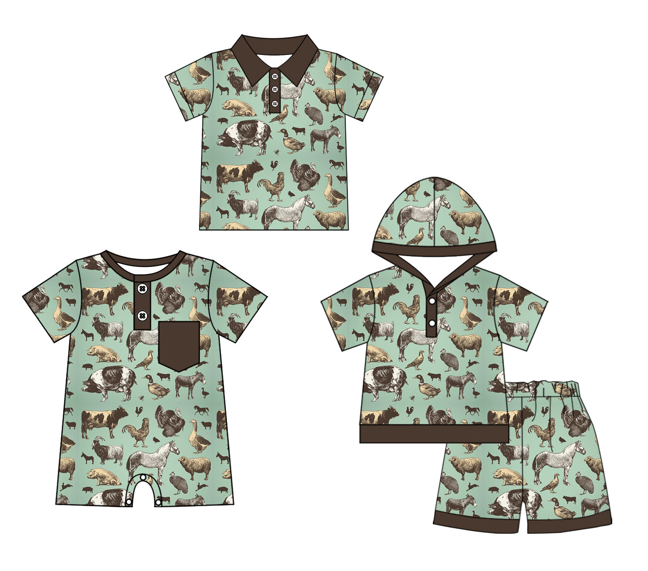 11.25 custom each style moq 5eta 4-6week Sibling Sister animal baby boy short sleeve shorts sets and boy romper and top match design