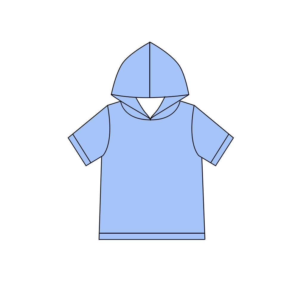 Custom moq 5 boys Blank Cotton Short Sleeve Hooded Top Light Blue Short Sleeve Hooded Top