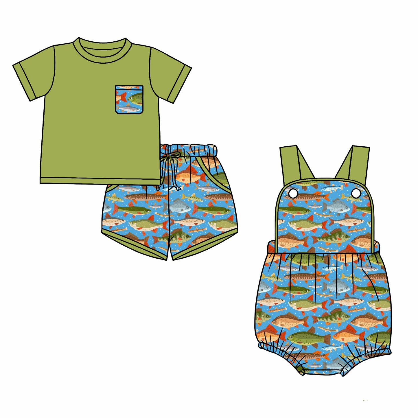 26.1.1 custom each style moq 5 eta 6-8week Sibling Sister fish baby boy short sleeve shorts sets and romper match design