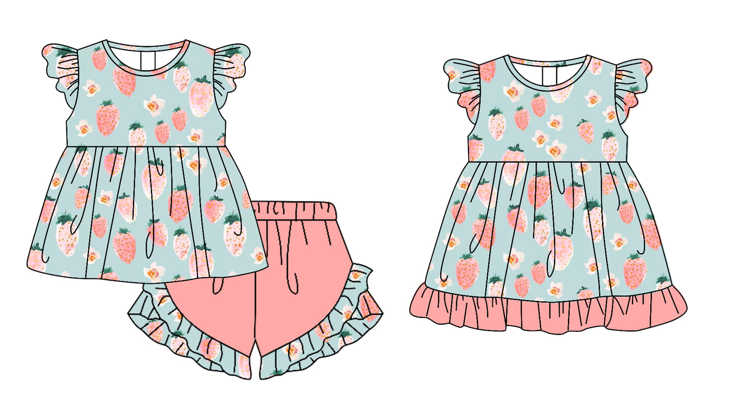 25.11.17 custom each style moq 5 eta 6-8week Sibling Sister strawberry floral baby girl short sleeve shorts sets and dress match design