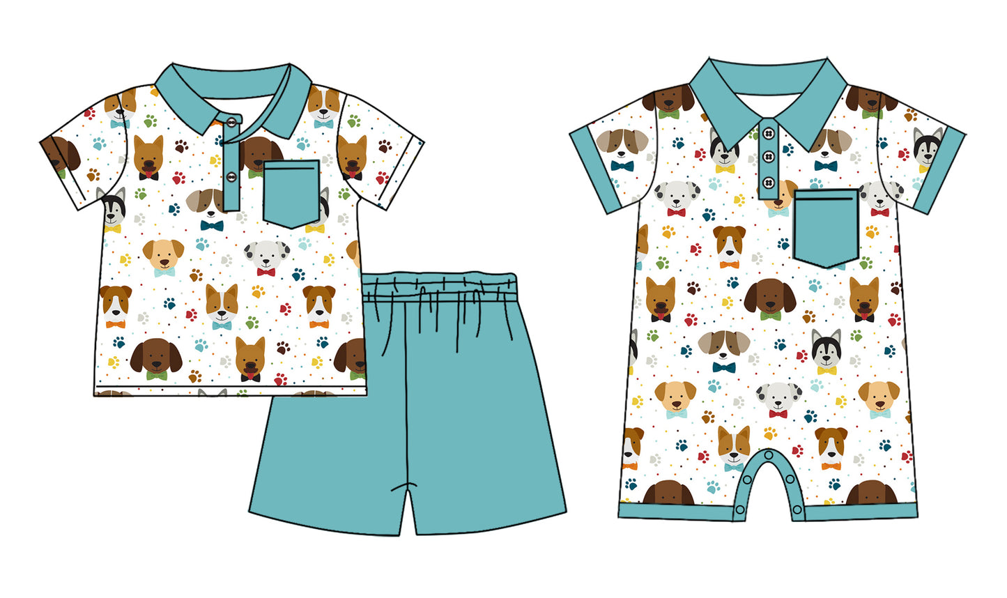 12.12custom each style moq 5eta 4-6week Sibling Sister puppy baby boy short sleeve shorts sets and rompers match design