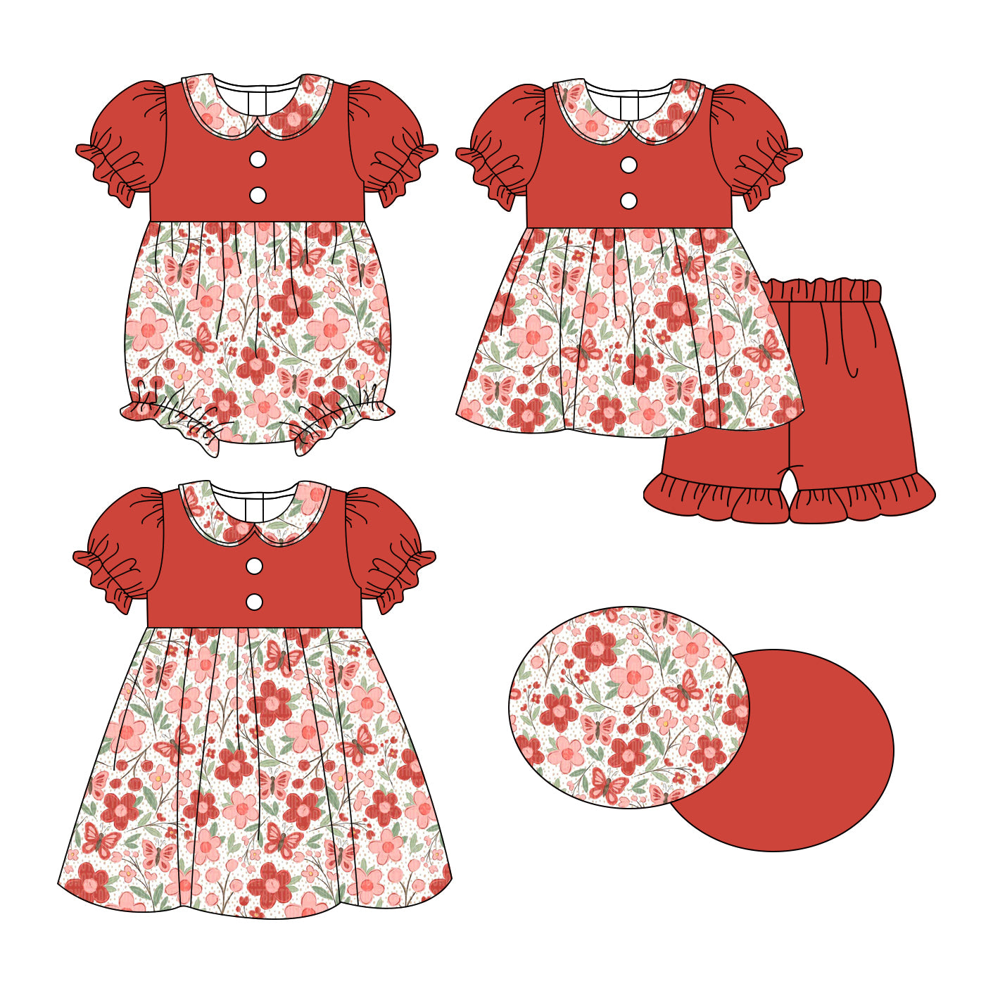 25.10.28 custom each style moq 5 eta 6-8week Sibling Sister floral baby short sleeve shorts sets and romper and dress match design