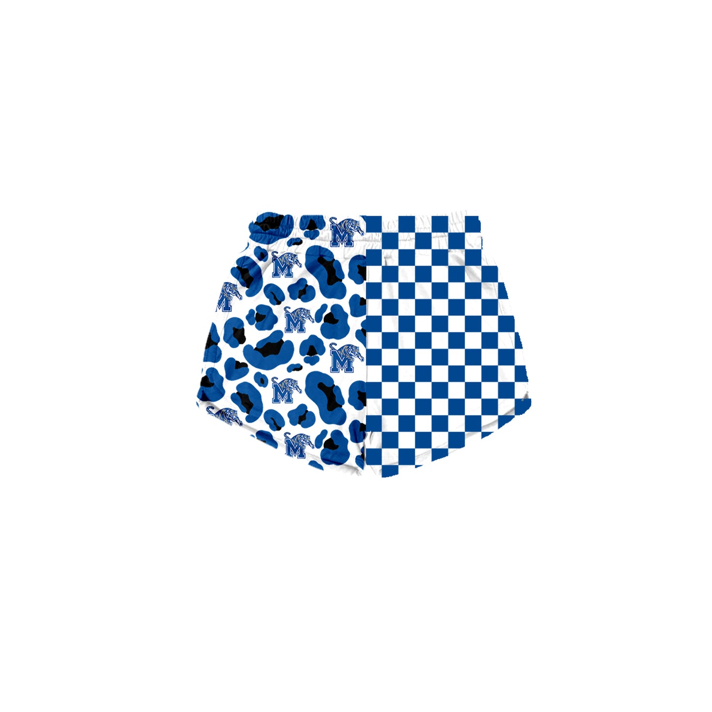 Custom moq 5 mix size milk silk summer teams Adult And Kids Blue Checked Leopard Patchwork Summer Casual Shorts