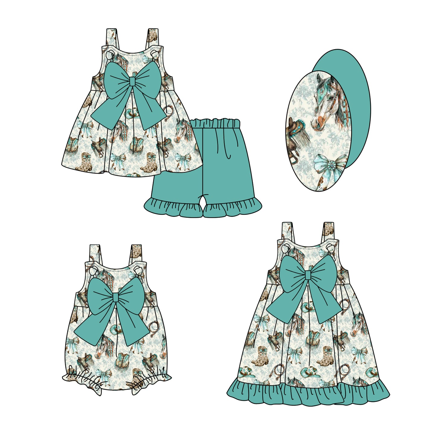 2.11 custom each style moq 5eta 4-6week Sibling Sisters boot bow baby girl short sleeve shorts sets and dress and rompers match family design