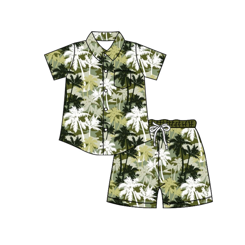 4.8 Custom moq 5 mix size Baby Boy Camouflage Short-Sleeved Button-Down Top with Pockets And Shorts Set
