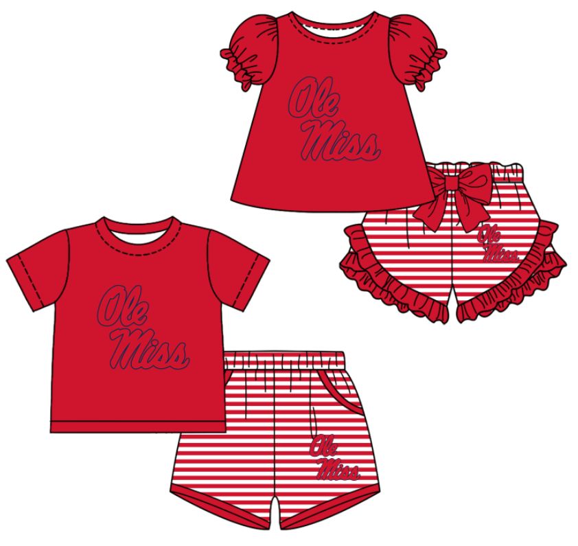 Custom moq 5 mix size milk silk summer teams red Baby Girl Boy Short-Sleeved Shorts Set Toddler Kids Clothing Set