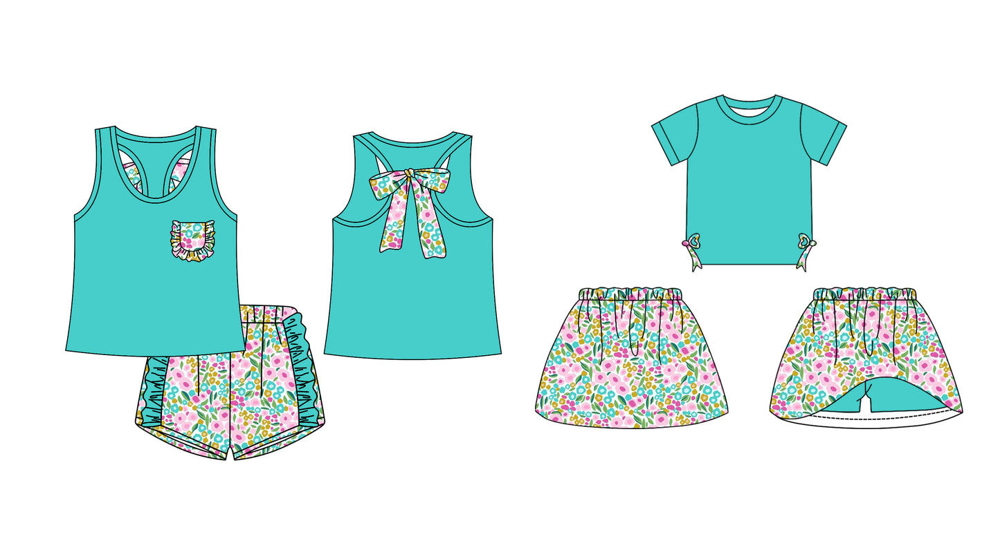 12.19 custom each style moq 5eta 4-6week Sibling Sister floral baby girl short sleeve shorts sets and dresses match design
