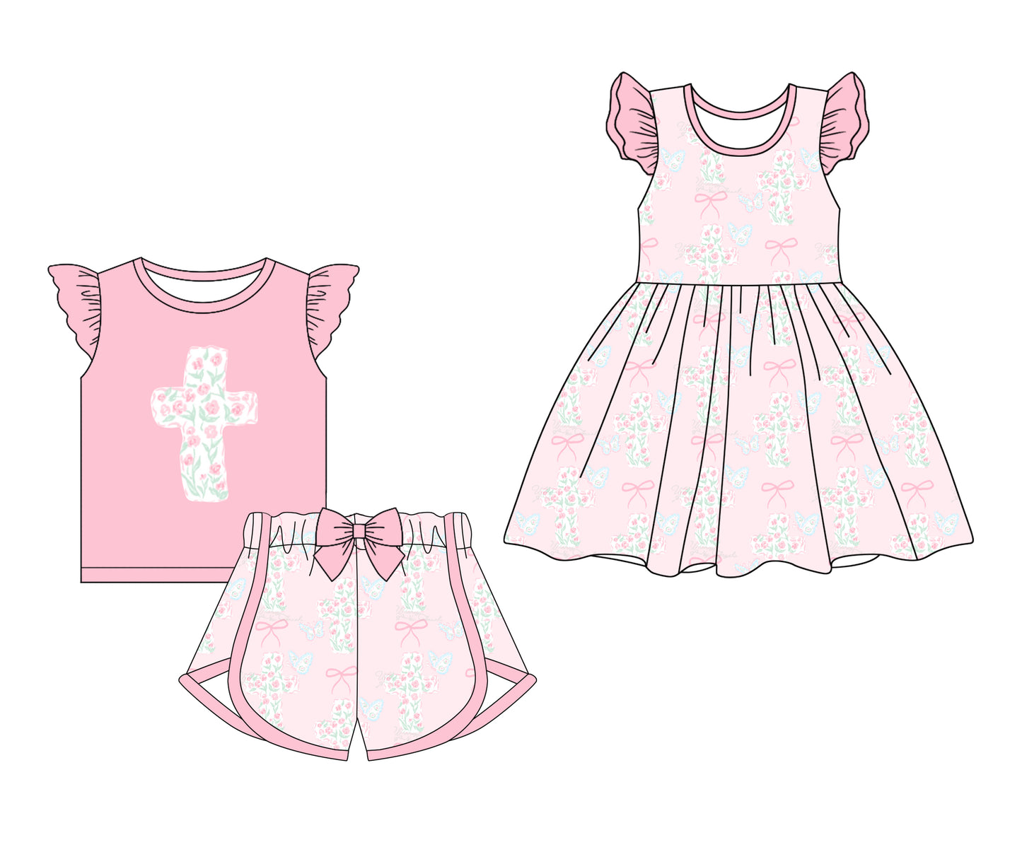 25.12.19 custom each style moq 5 eta 6-8week Sibling Sister easter bow baby short sleeve shorts sets and dress match design