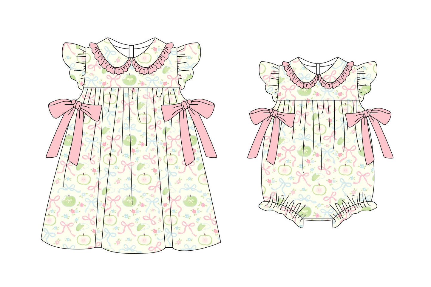 25.11.8 custom each style moq 5 eta 6-8week Sibling Sister bow floral baby short sleeve romper and dress match design
