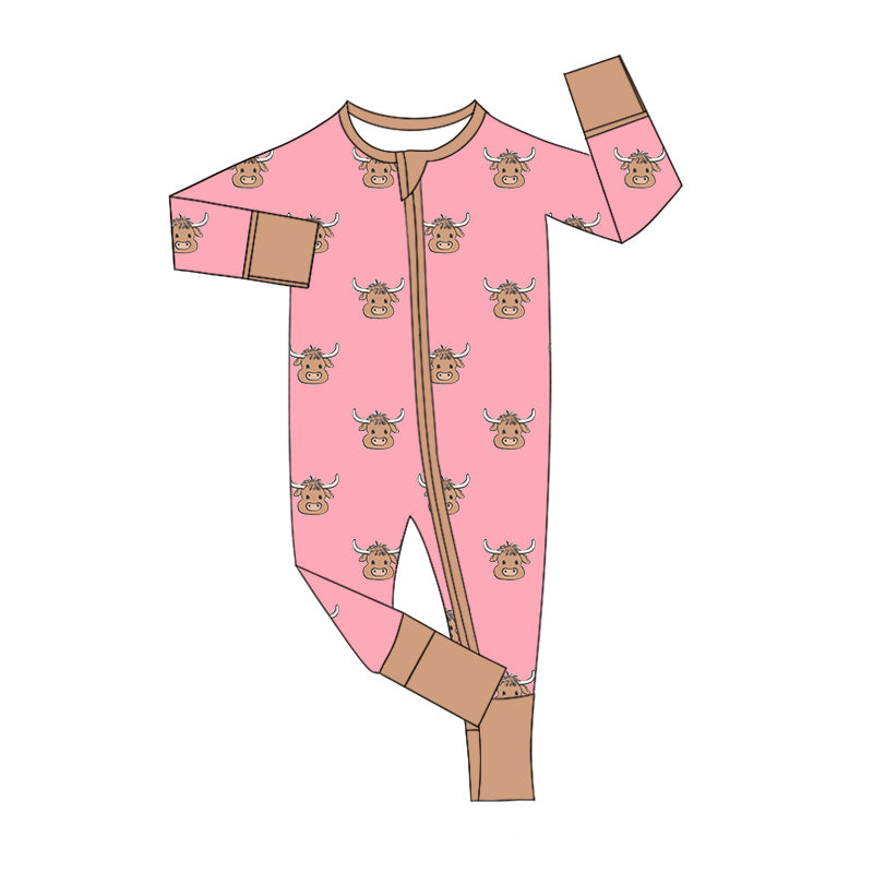 8.19 custom each style moq 5eta 4-6week Sibling Sister cow head pink baby girl sets and rompers match family design