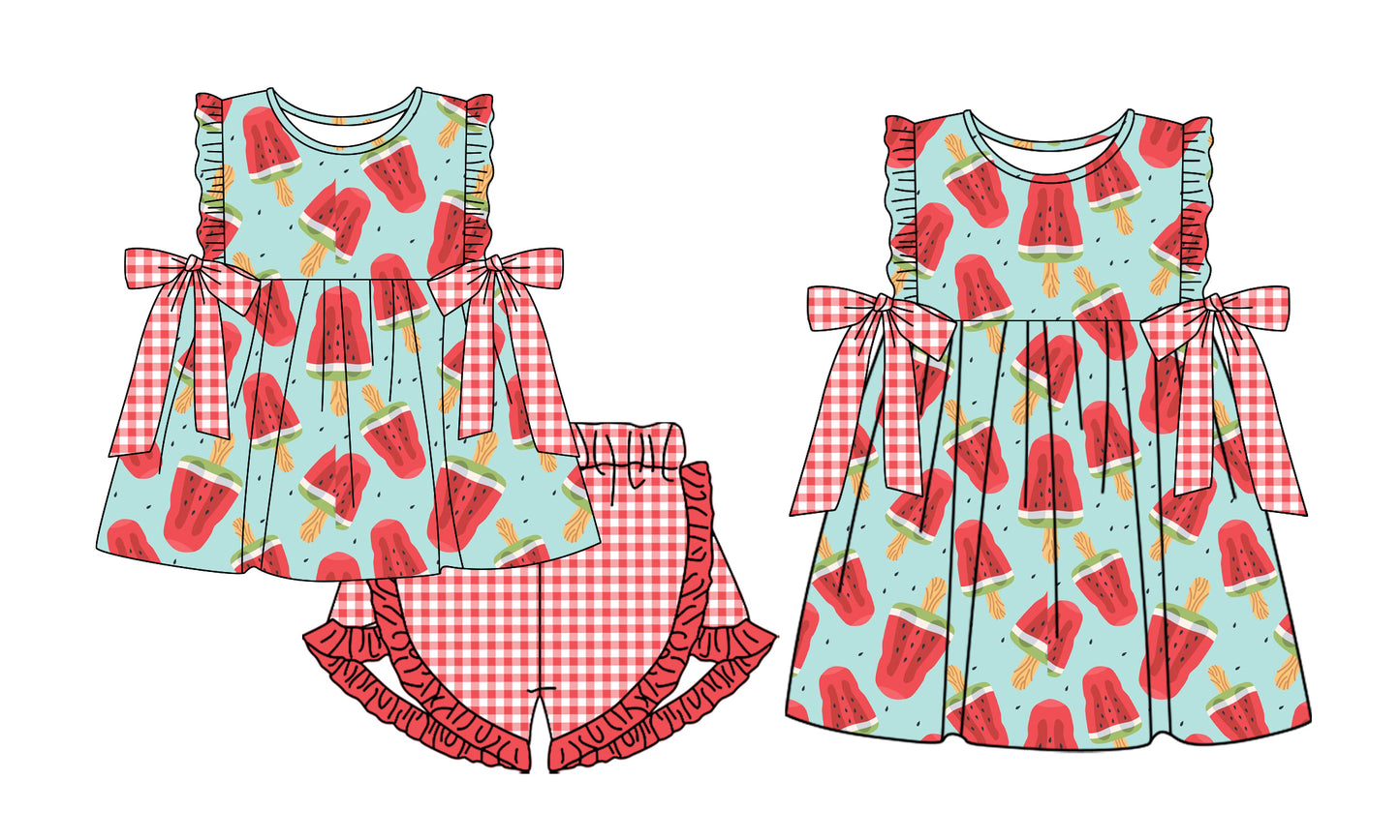 26.1.24 custom each style moq 5 eta 6-8week Sibling Sister baby short sleeve shorts sets and dress match design