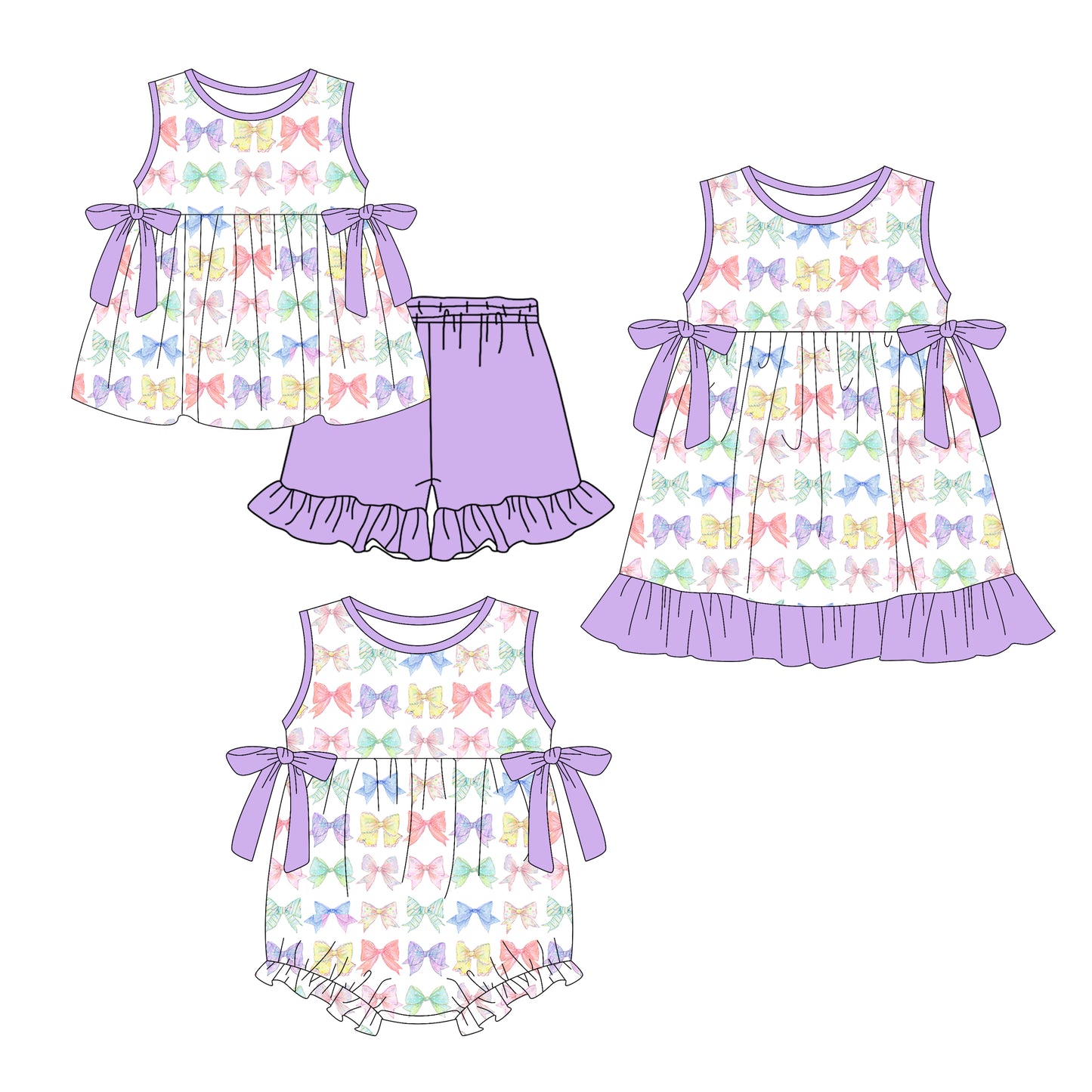 2.28 Custom moq 5 mix size Sibling Baby Girl's Purple Sleeveless Top And Shorts Set Cute Romper Dress for Summer