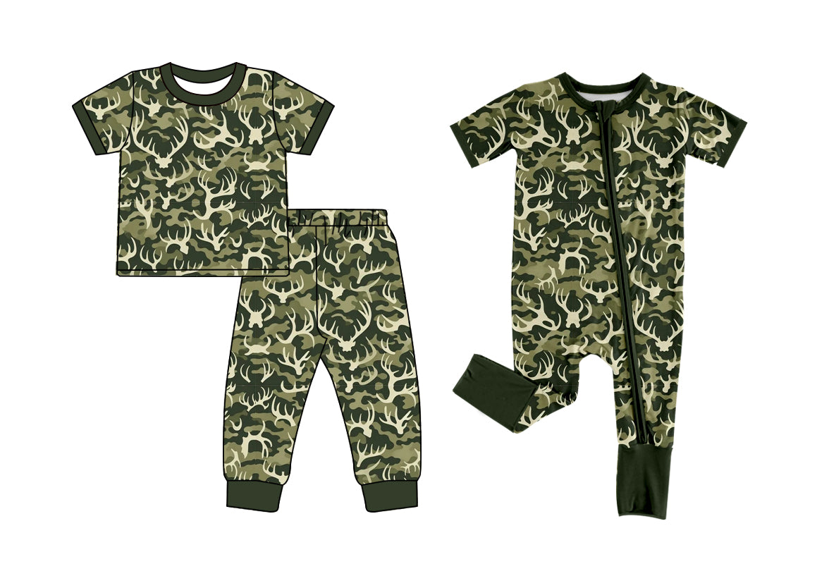 25.5.14 custom each style moq 5eta 4-6week Sibling Sister deer head camouflage baby boy short sleeve pants sets and rompers match family design