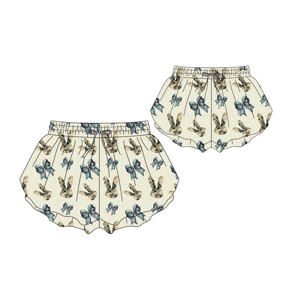 Custom moq 5 mix size Sibling Mom And Me Baby Girl Bunny Head Print Easter Yoga Shorts for Kids