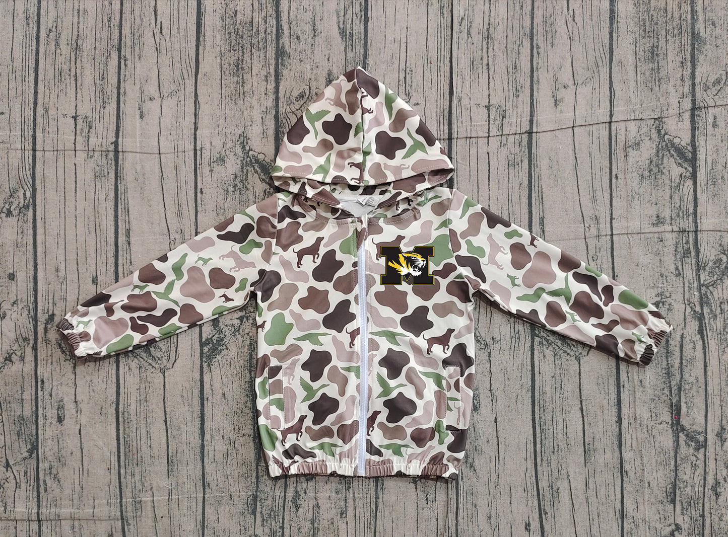 Custom moq 5 mix size milk silk baby boys clothes team summer camouflage zipper hooded long sleeve top-25.11.22