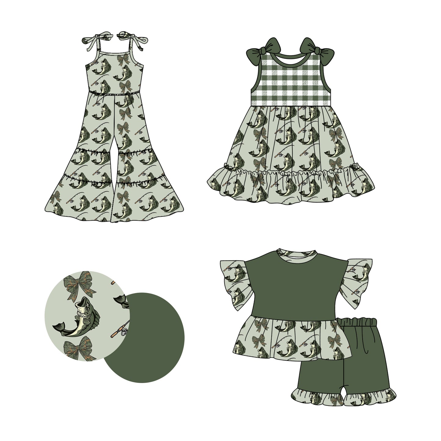 3.5 custom each style moq 5eta 4-6week Sibling Sister fish baby girl sets and dress and jumpsuit match family design