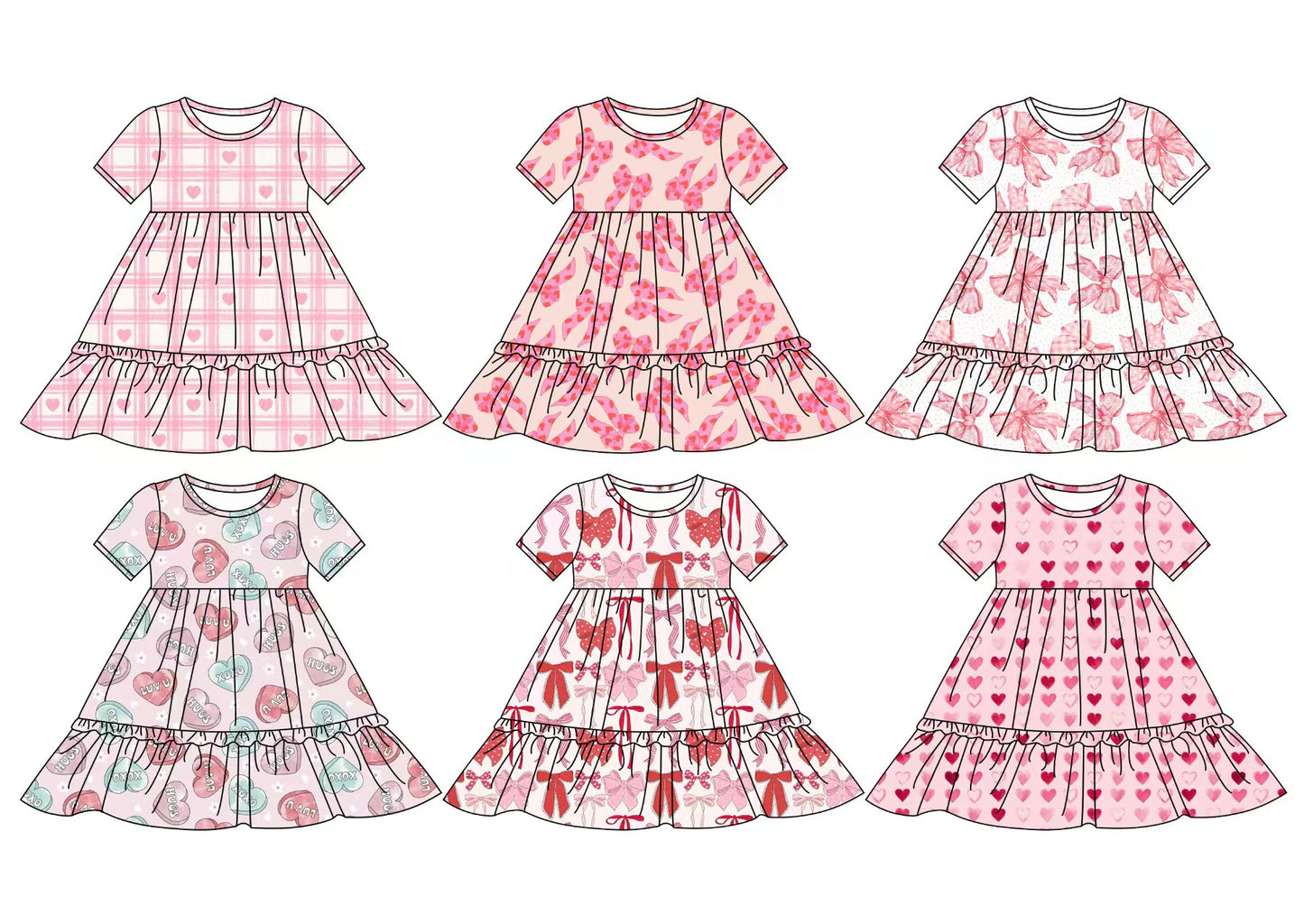 12.5 custom each style moq 5eta 4-6week Sibling Sister bow love baby girl short sleeve dress 1 and dress 2 and dress 3 and dress 4 and dress 5 and dress 6 match family design