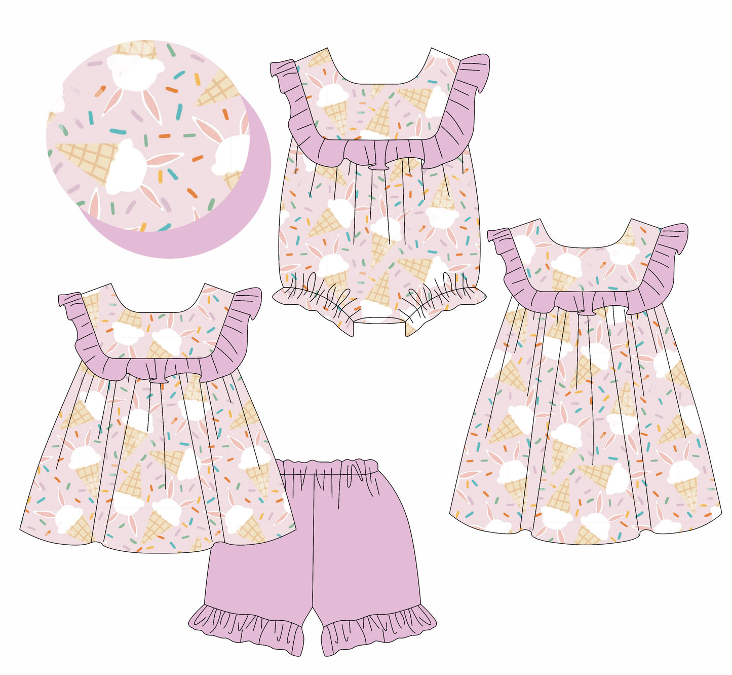 25.11.12 custom each style moq 5 eta 6-8week Sibling Sister bunny baby short sleeve shorts sets and romper and dress match design