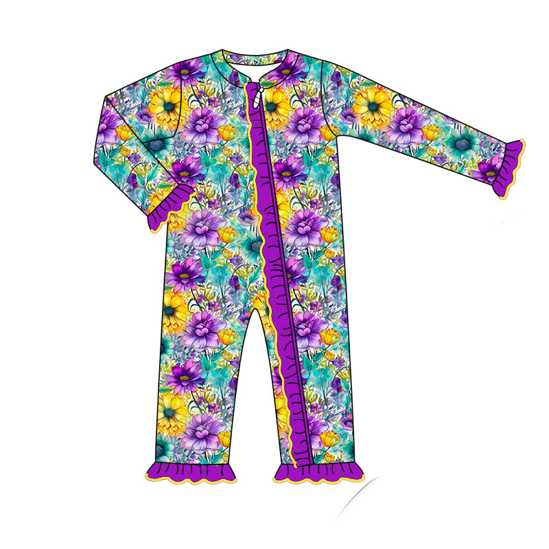 7.23 custom each style moq 5eta 4-6week Sibling Sister floral purple baby girls sets and dress and rompers match family design